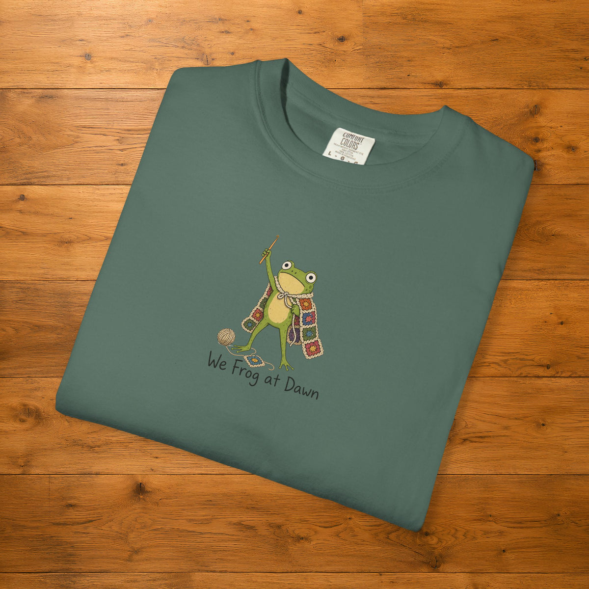 Frog at Dawn T‑Shirt — Cute Crochet Frog Graphic Tee