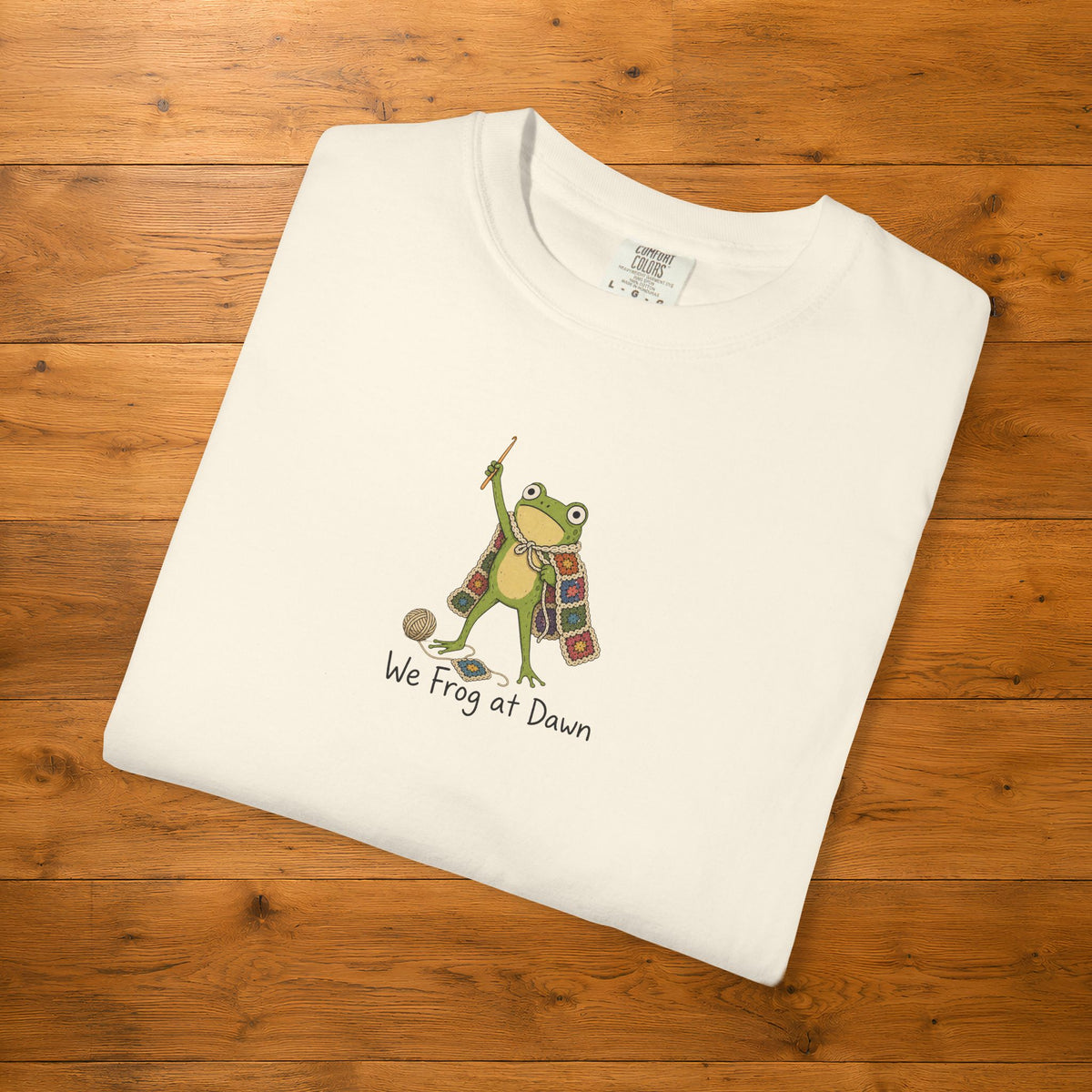 Frog at Dawn T‑Shirt — Cute Crochet Frog Graphic Tee