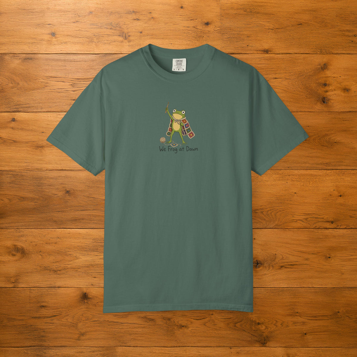 Frog at Dawn T‑Shirt — Cute Crochet Frog Graphic Tee