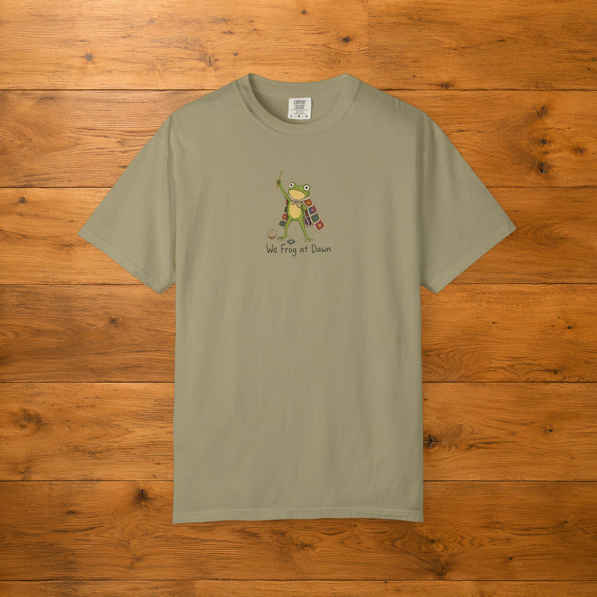 Frog at Dawn T‑Shirt — Cute Crochet Frog Graphic Tee