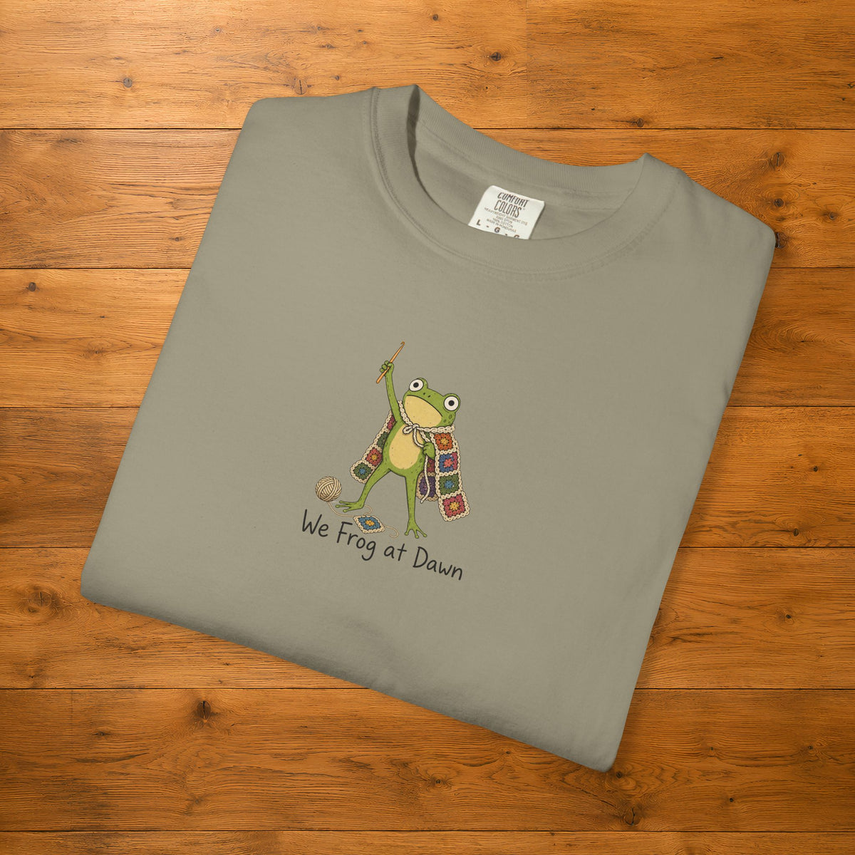 Frog at Dawn T‑Shirt — Cute Crochet Frog Graphic Tee