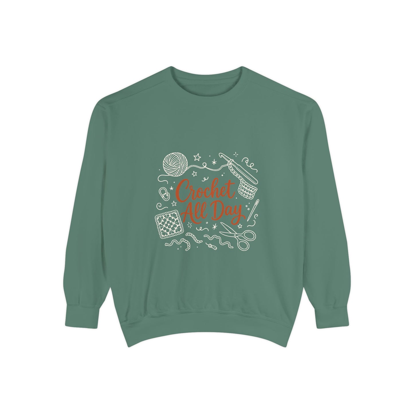 Crochet All Day Sweatshirt, Crocheter Gift Crewneck, Yarn Lover Doodle Graphic, Cozy Craft Sweater | Shepherds Cottage