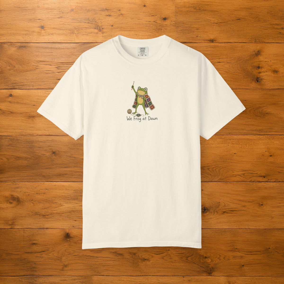 Frog at Dawn T‑Shirt — Cute Crochet Frog Graphic Tee