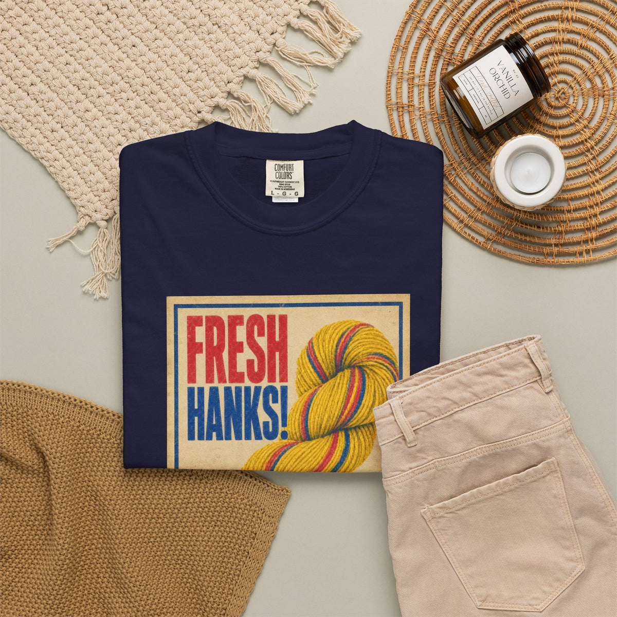 Fresh Hanks Vintage Poster Tee — Funny Retro Gift for Yarn Lovers