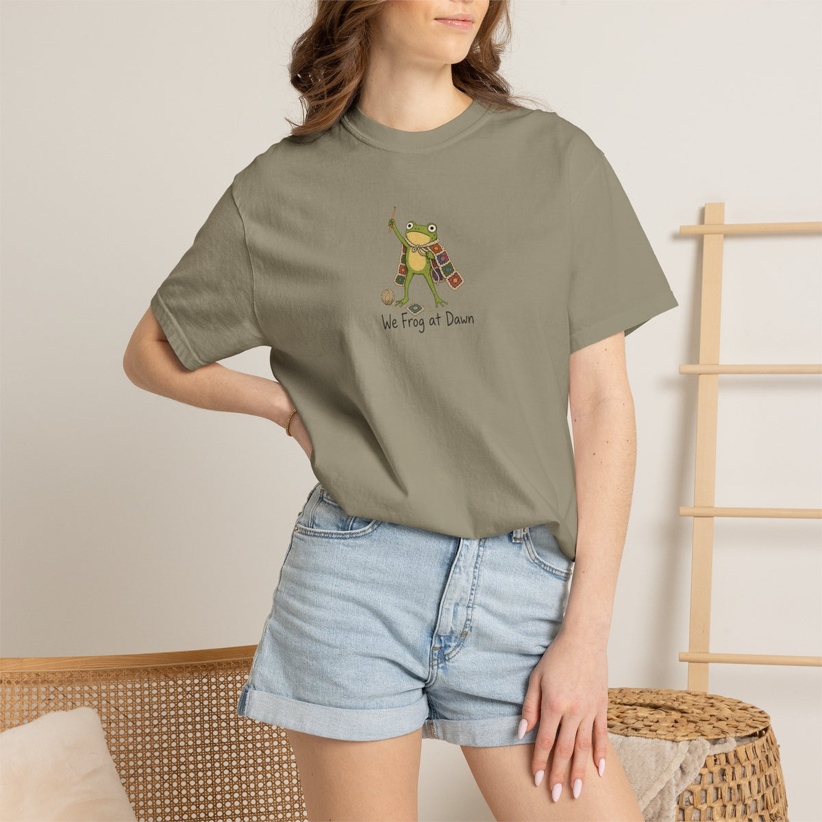 Frog at Dawn T‑Shirt — Cute Crochet Frog Graphic Tee