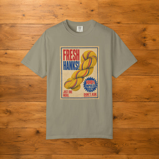 Fresh Hanks Vintage Poster Tee — Funny Retro Gift for Yarn Lovers