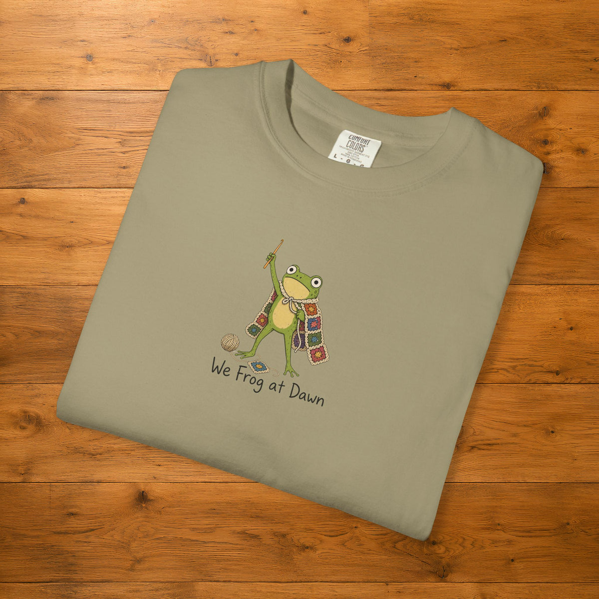 Frog at Dawn T‑Shirt — Cute Crochet Frog Graphic Tee