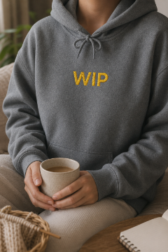 WIP Embroidered Hoodie — Cozy Gift for Makers & Crafters